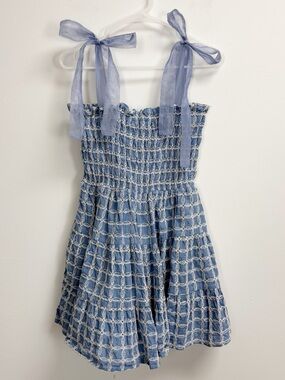 Lovelo Fit Flare Mini Dress Womens Large Blue Ribbon Tie Strap Stretch